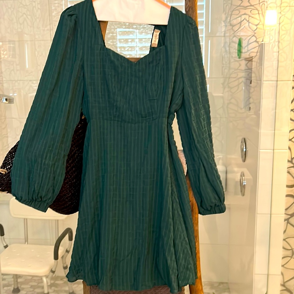 Altard State dark green dress. Size S. NWT. Partial open back. Elastic sleeves.
